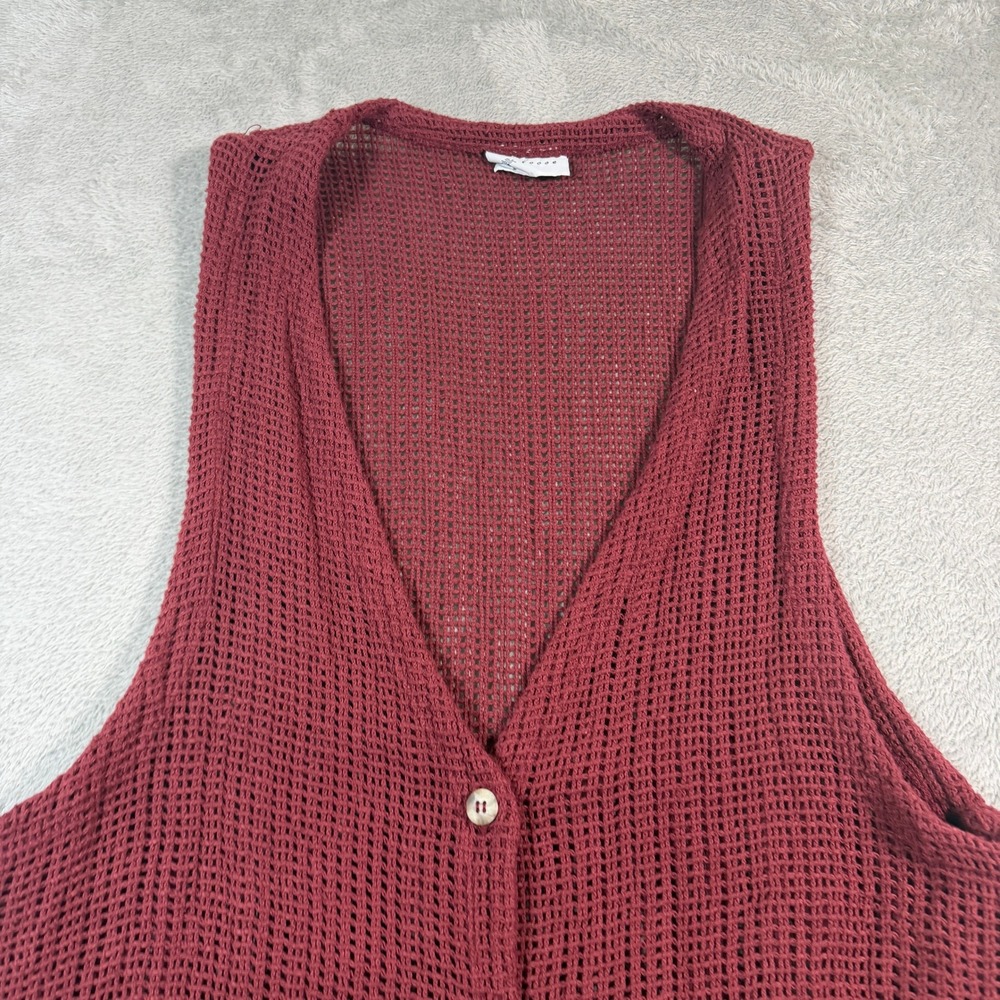 Cut Loose Fishnet Vest Women One Size Burgundy Open Knit Button Front Casual - Picture 3 of 8